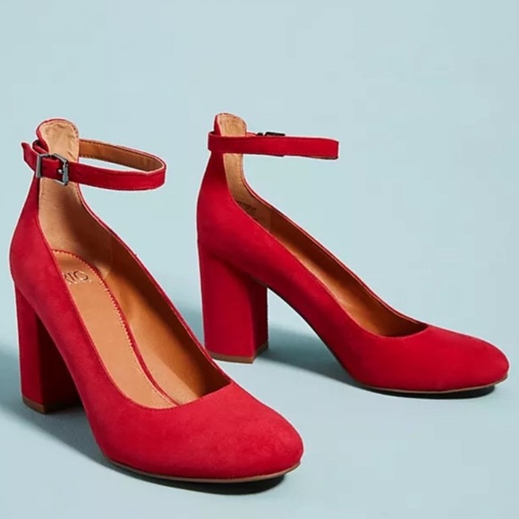 Franco Sarto Shoes - FRANCO SARTO ABBINGTON RED SUEDE MARY JANE HEELS PUMPS BLOCK HEEL SZ 8